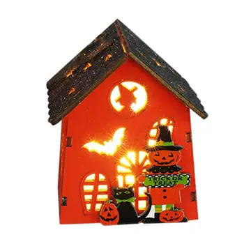 Mini Madeira Pendurado Casa Halloween Luzes alimentadas por Bateria de Suspensão de Halloween Luzes de Abóbora Lâmpada Para a Festa de Halloween