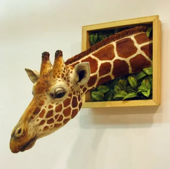 1Pc Girafa Escultura Cabeças Pendurado na Parede Decorações de Parede em 3d Montado Arte Vida-como a Girafa Estátua de Enfeites para o Lar