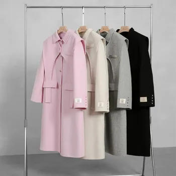 Naizaiga 100 Lã Australiana de Inverno de nova solto estendido destacável cor-de-rosa cinzento colete preto lados dobro longo do sexo feminino casaco SM3