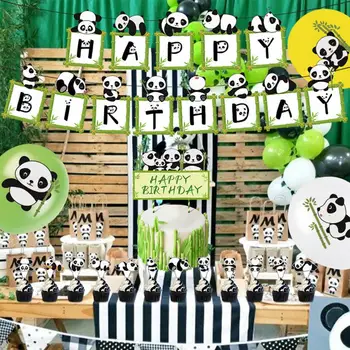 1 Conjunto De Festa De Aniversário, Decoração Requintada Adorável Criativo Panda Temática Da Festa De Aniversário De Bolo Bandeira Bandeira Balão Conjunto De Artigos Para Casa