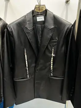 TD9029 dos Homens de Moda Coats & Jaquetas de 2023 Pista Semi-sheer jacquard de malha novo Chinês lace-up de verão solto terno