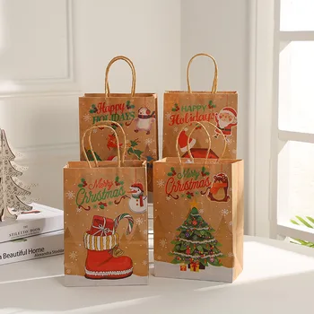 4Pcs Feliz Natal Kraft Papel de Embalagem de Presente, Saco de Papai Noel Árvore de Natal Cookie Sacos dos Doces para o ano Novo Festa de Natal Decoração
