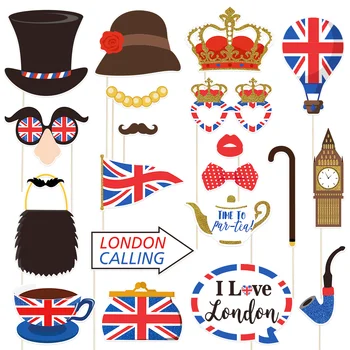 20PCS Britânico photobooth Props Britânico Festa Adereços reino UNIDO Inglaterra Adereços para o Britânico de Londres Dia Nacional do Partido