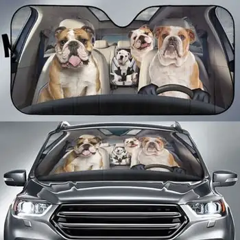 Bulldog Família Engraçado Driver De Seguro Auto Para Proteger Do Sol Acessórios Do Carro, De Presente Personalizado Personalizado Animal Padrão De Sombras,