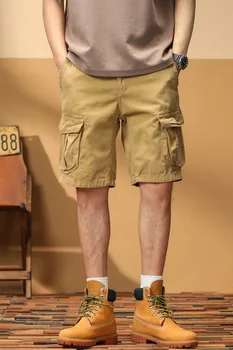 Vestuário de trabalho, Shorts Homens Verão Americano Solta Retro 5 Crop Calças de Marca de Moda Outwear Esportes Calças Cáqui