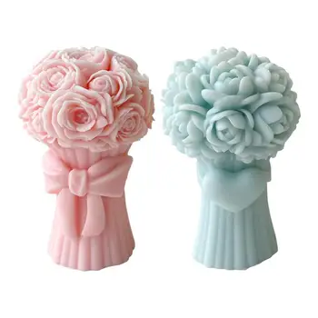 3D Buquê de Flores do Molde Romântico Rosa Vela Sabão Molde de Silicone, Gesso Bolas de Flores Para Casa, Decoração de Interiores Suprimentos