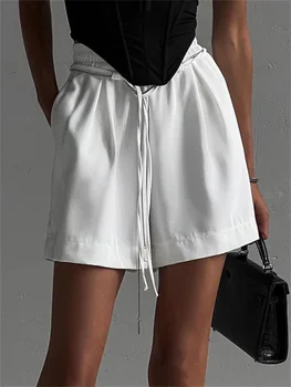 Tossy Casual Branco Lace-Up Shorts De Treino Para As Mulheres De Cintura Alta Bandage Bolso Sólido Moda Verão Patchwork Feminino Y2k Shorts