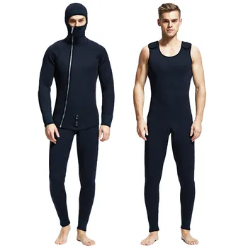 7MM Homens Roupa com Capuz Duas peças de roupa de Banho Inverno Espessamento Térmica Maiô Terno de Mergulho ou a caça Submarina