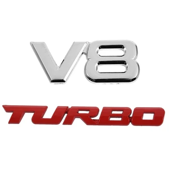 2PCS 3D Prata Auto Motor V8 Traseira do Carro Emblema Decalque Emblema Adesivo Com TURBO 3D Automático de Metal Emblema Emblema Adesivo Decalque