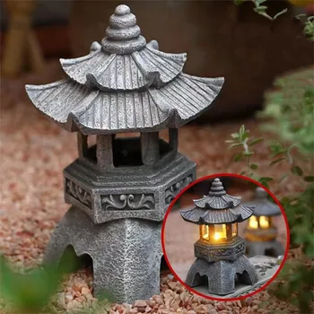 A Decoração Do Jardim Zen Ornamentos Posta Solar Da Torre Chinesa Estátua Palácio Lanternas Lâmpada Solar De Pedra, Pátio De Pagode Lanterna